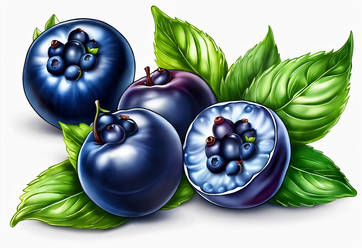 3 blueberries with a leaf tattoo idea