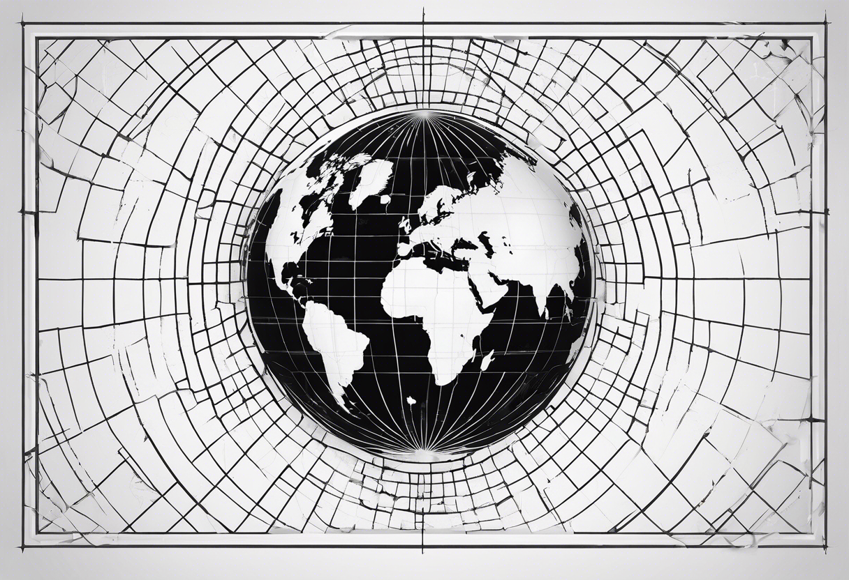 a flat map of the earth on a small fading grid tattoo idea