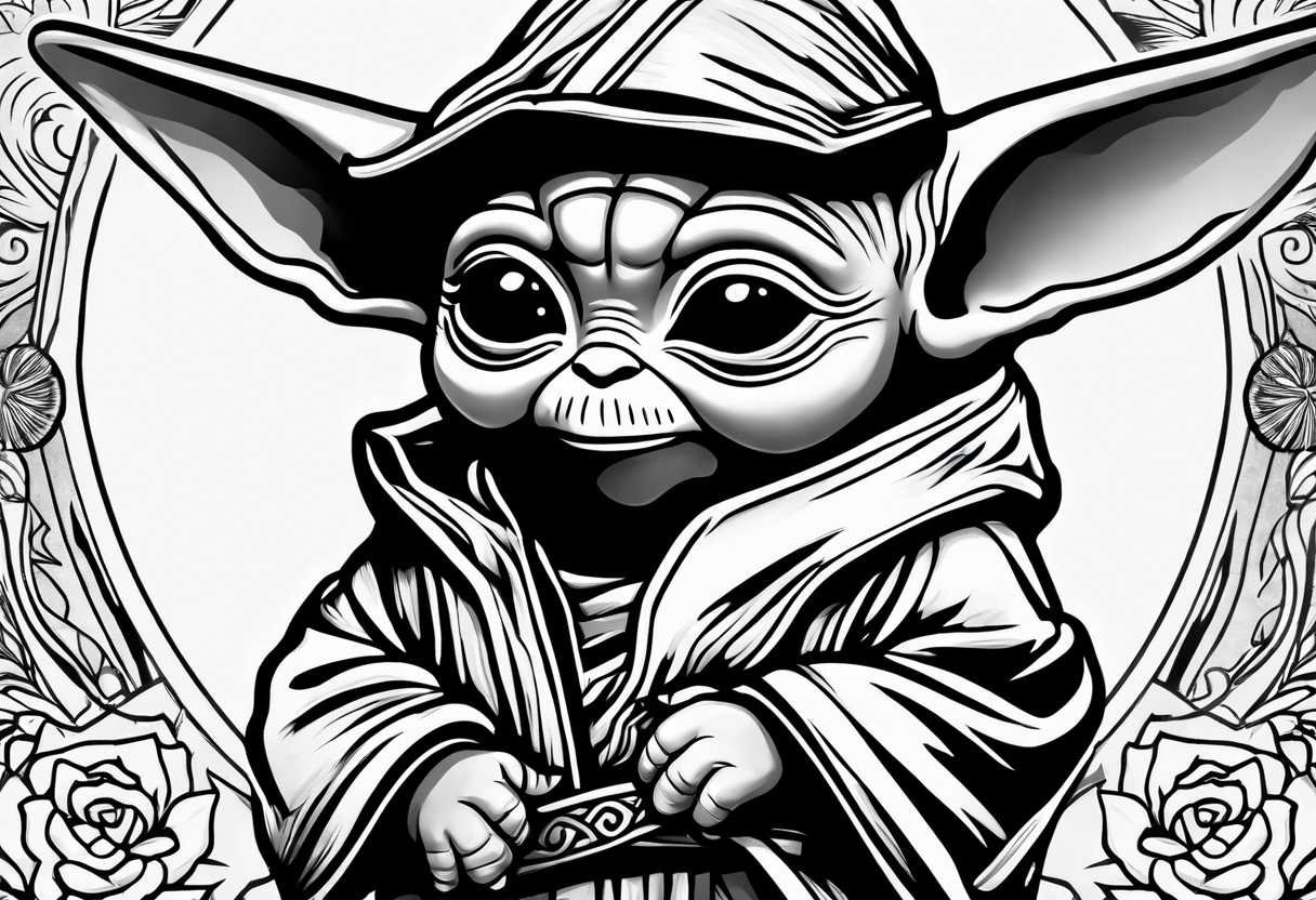 Baby yoda with unicorn tattoo idea