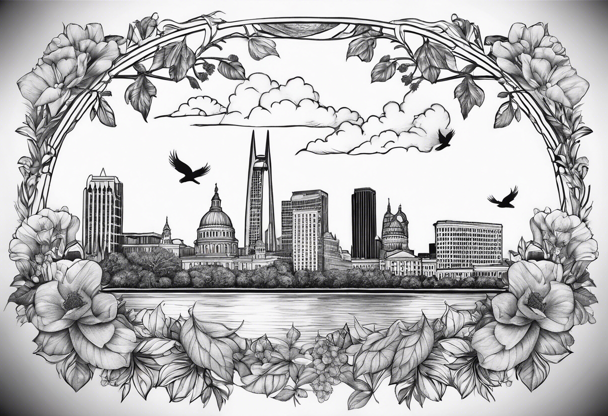 saint louis capital skyline sleeve with cardinals tattoo idea