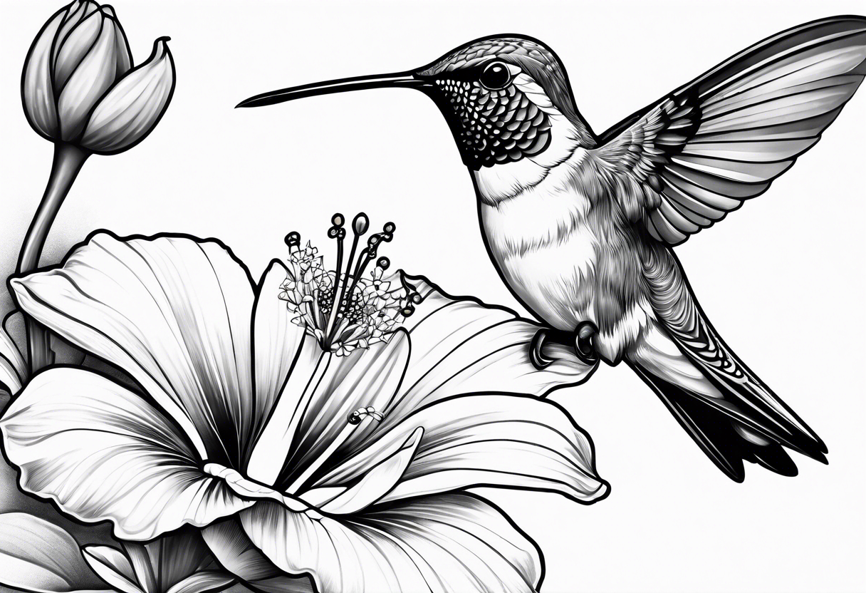 Humming bird and flower for placement on side boob tattoo idea