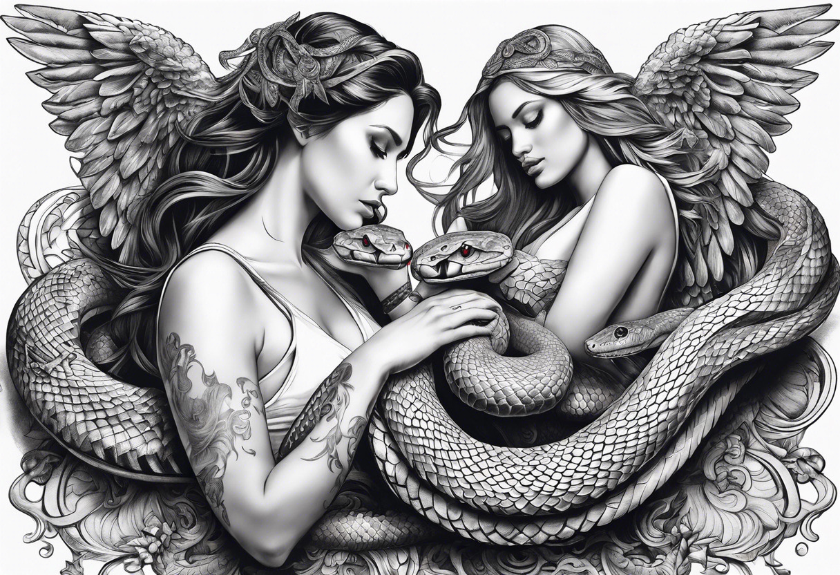 angels killing a snake tattoo idea