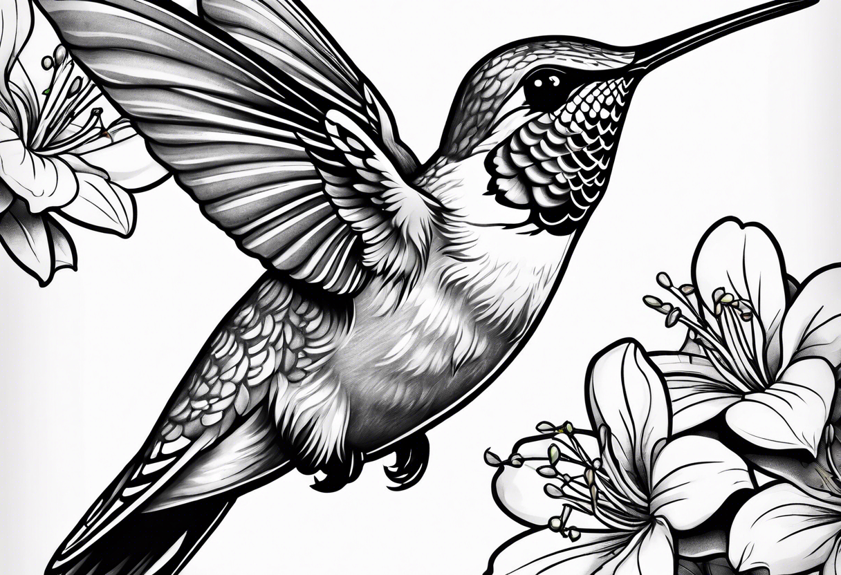 Hummingbird eating from azalea flowers tattoo idea