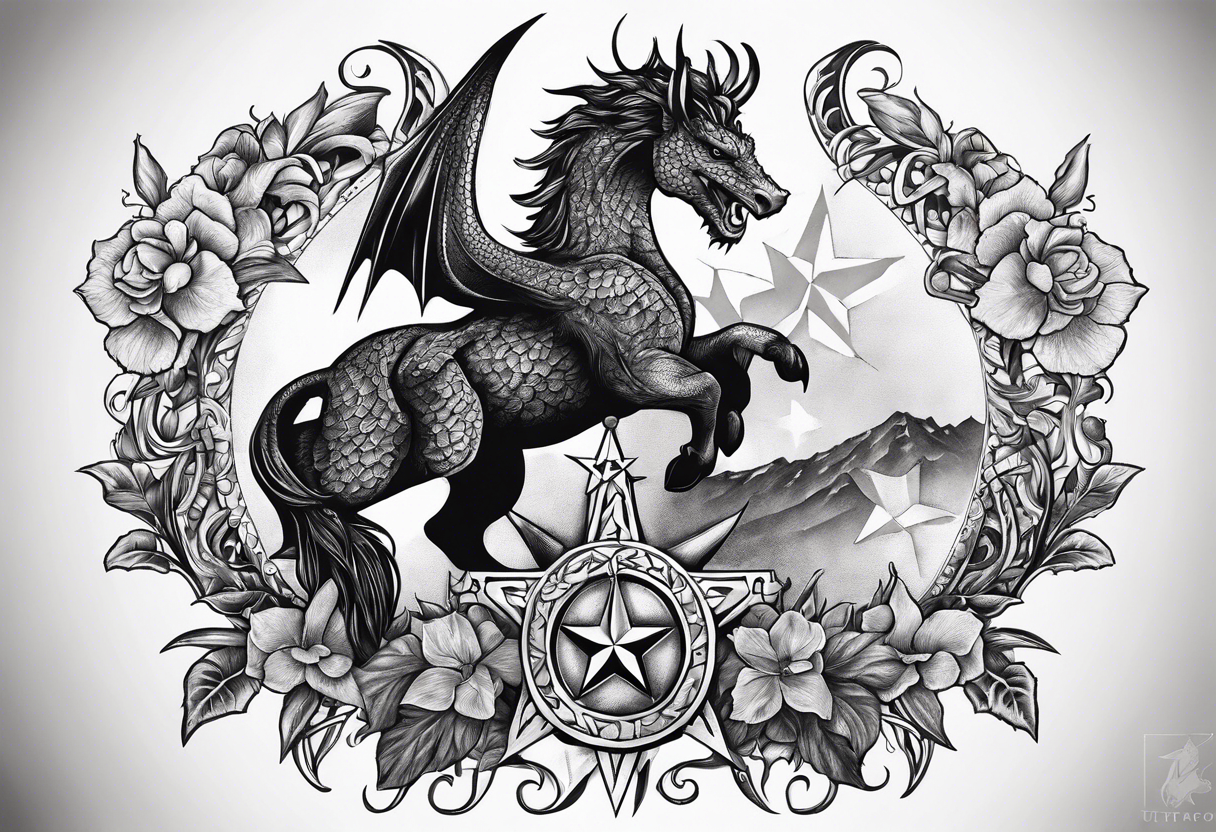 Welsh drago standing upright holding a texas star tattoo idea