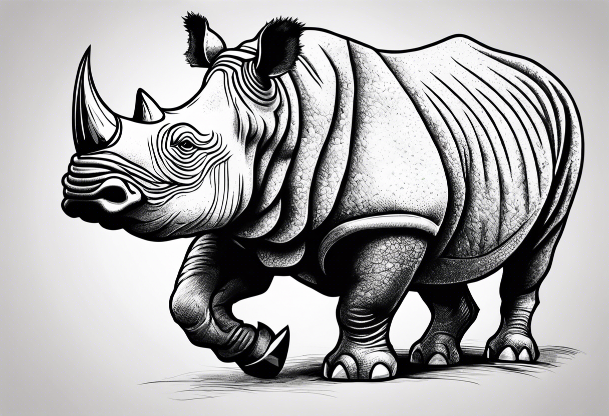 Wooly rhino killing enemy with tusk tattoo idea