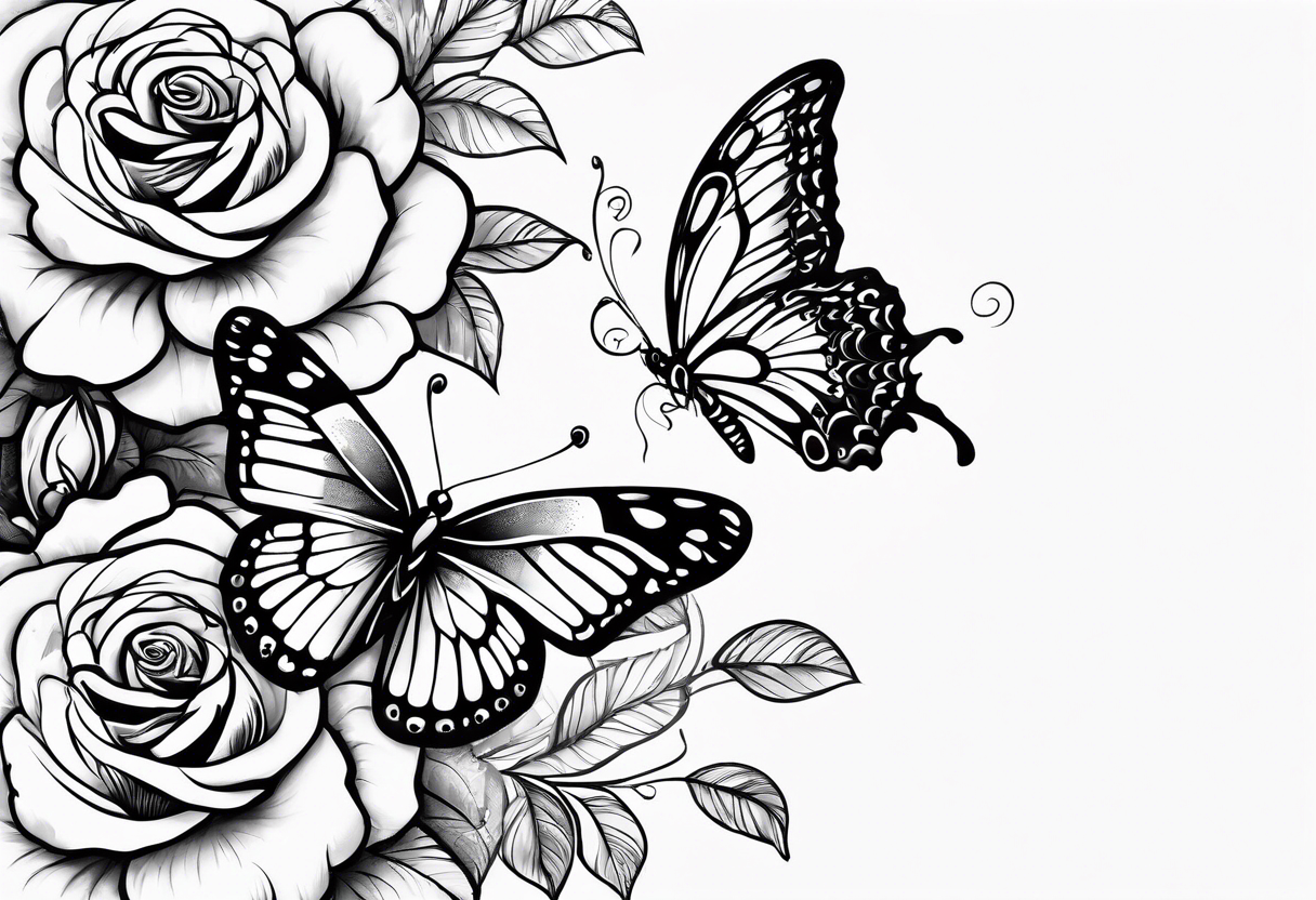 Butterflies flying with roses & filligree tattoo idea