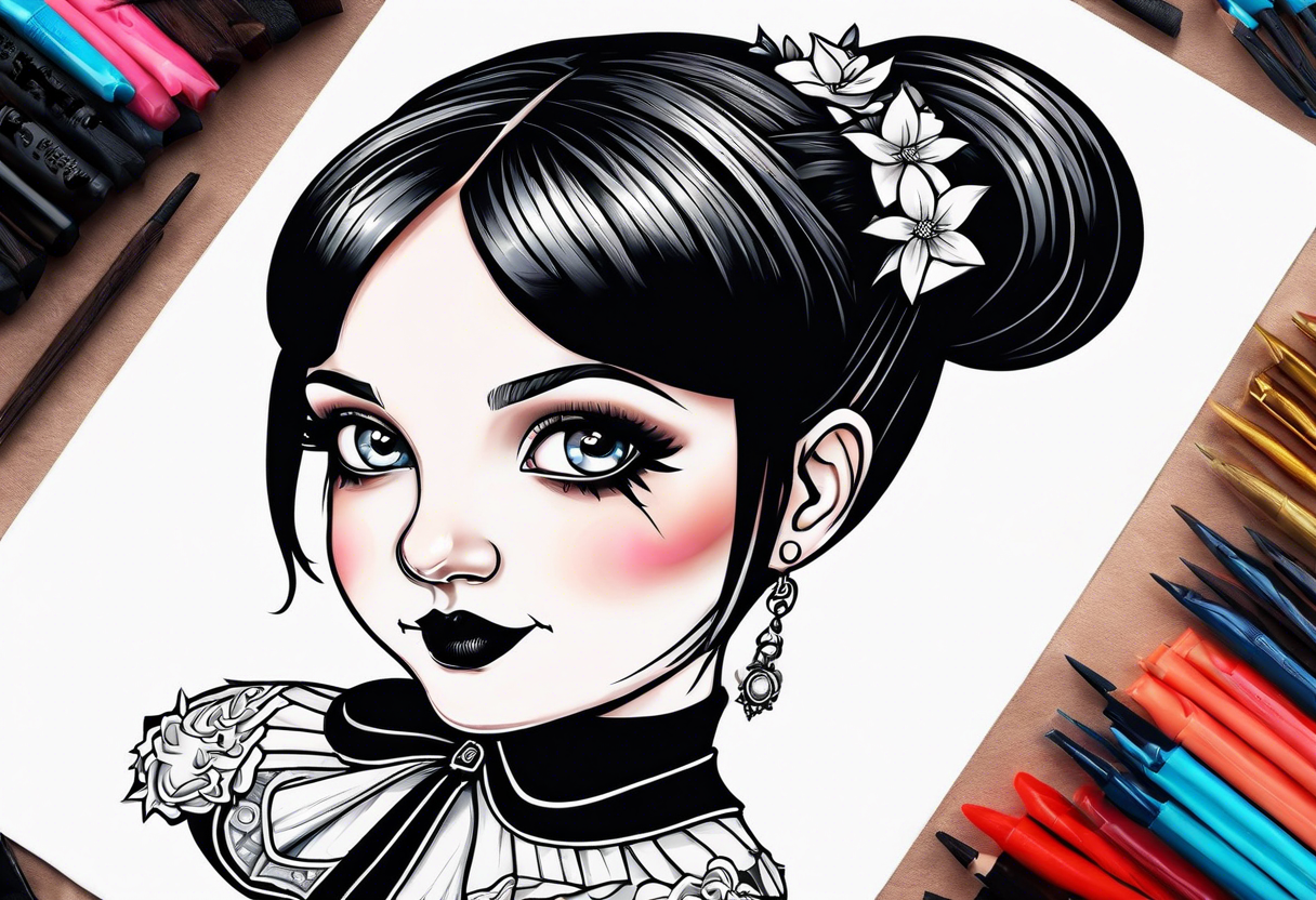 Big head Wednesday Adams tattoo idea