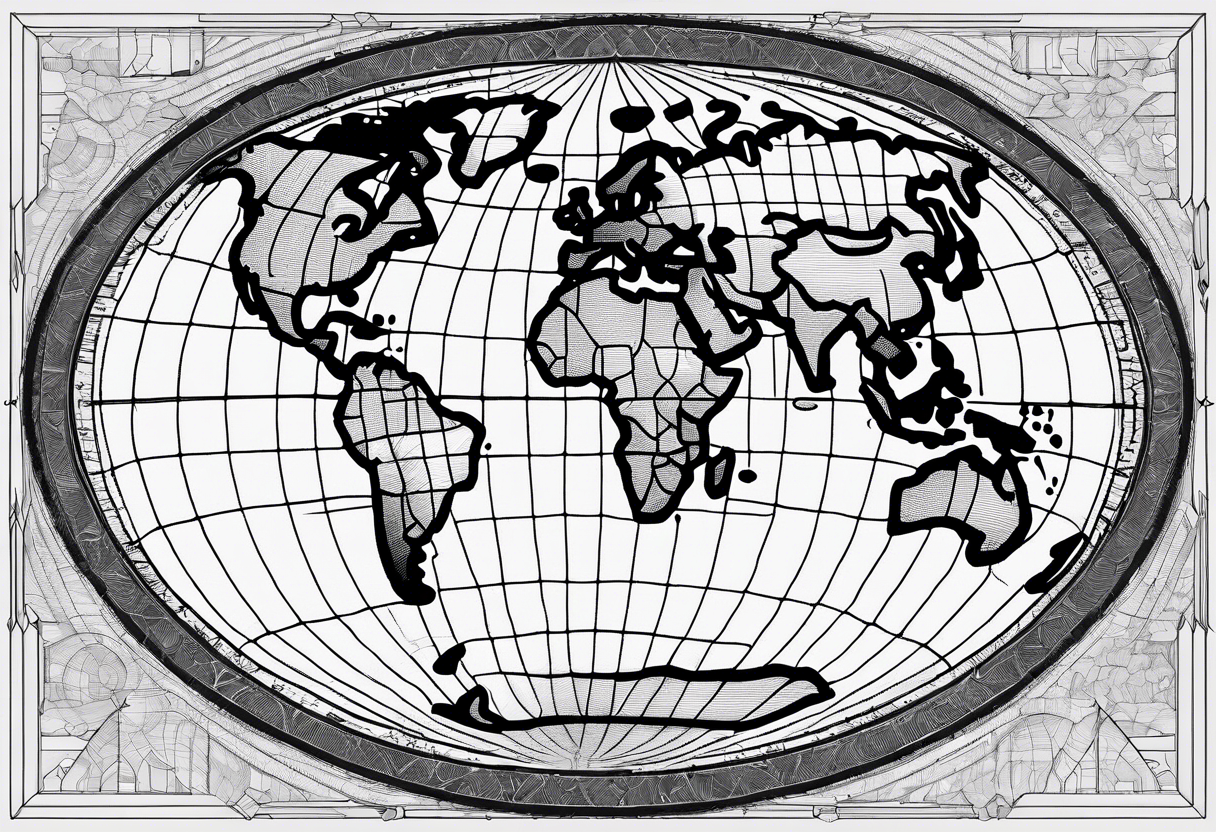 flat map of the earth with lines of a grid not shaded in with no bolding with the countries with accurate borders tattoo idea