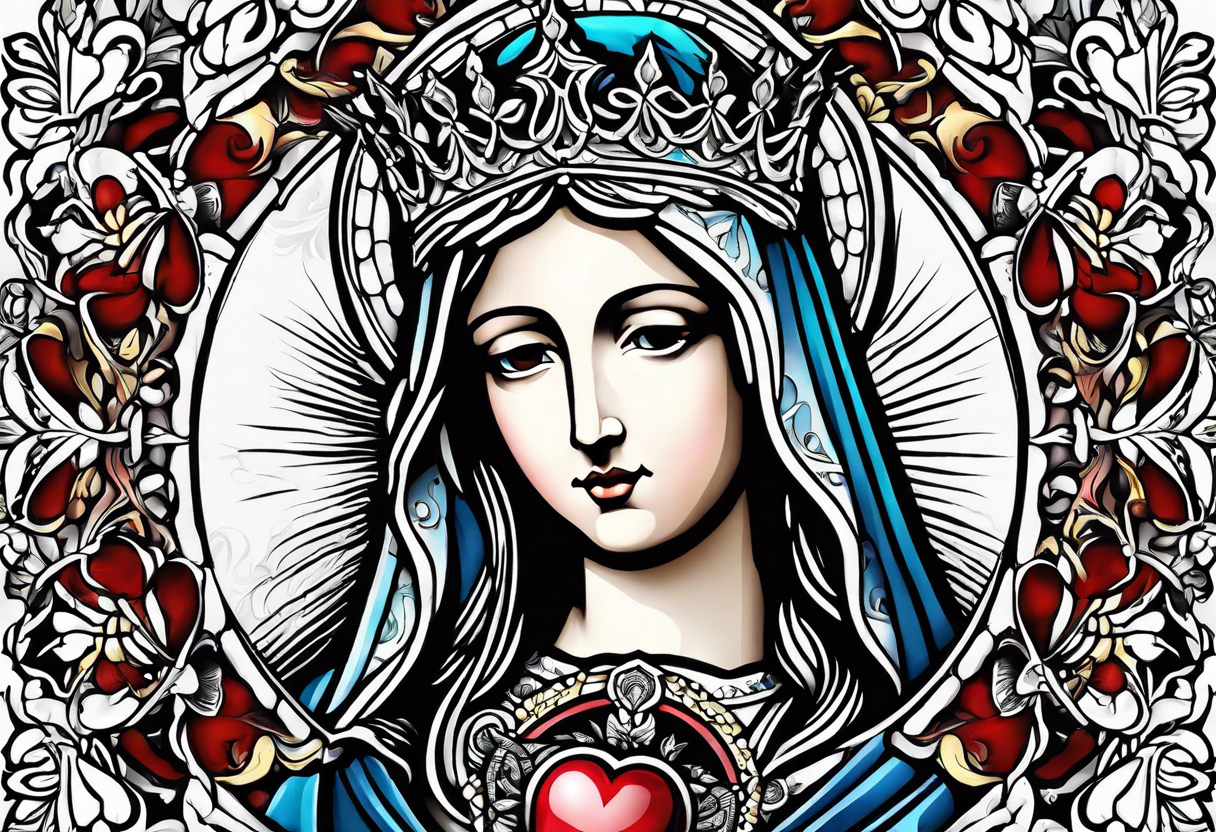 Floral, blessed virgin, abstract, beautiful, sacred heart, religious tattoo idea