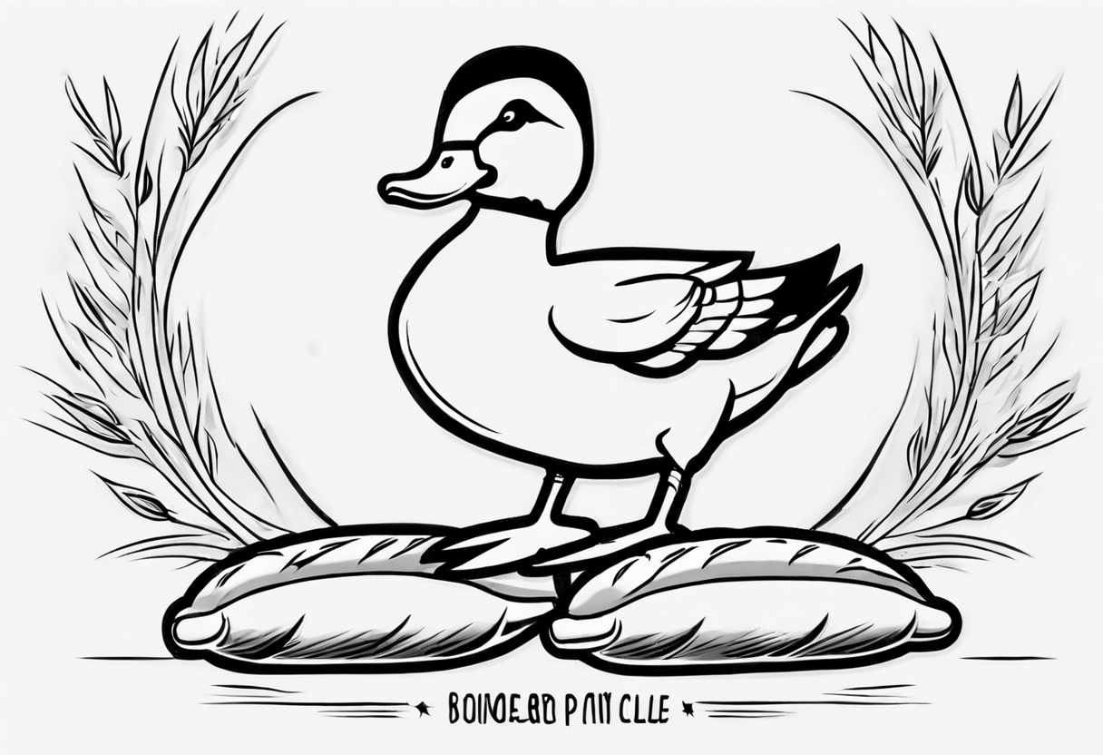 canard avec un béret et une baguette de pain sous l’aile tattoo idea