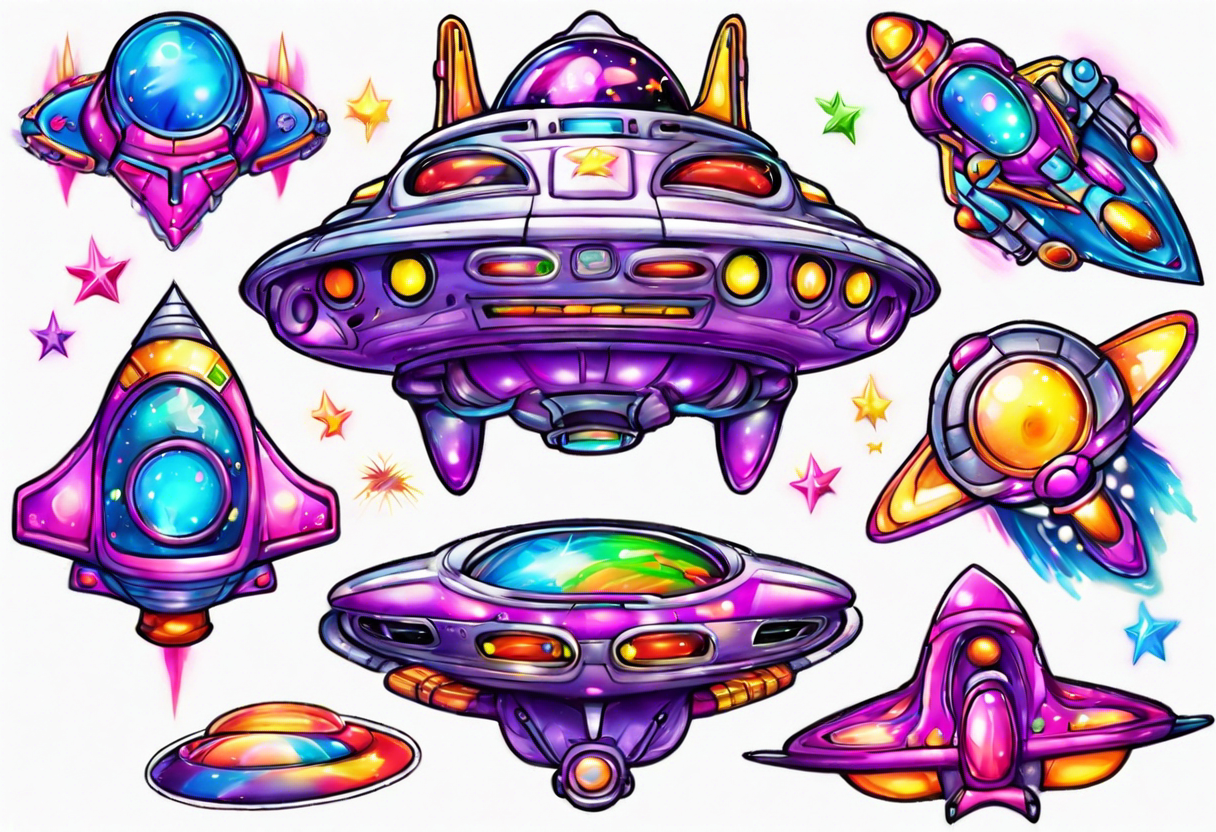 Lisa frank spaceship tattoo idea