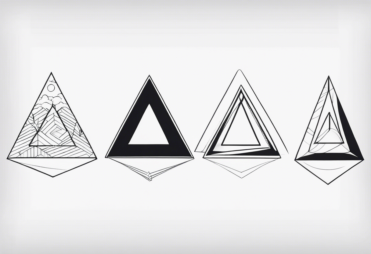 four small triangle portals to fantasy world connected by line, forearm tattoo tattoo idea