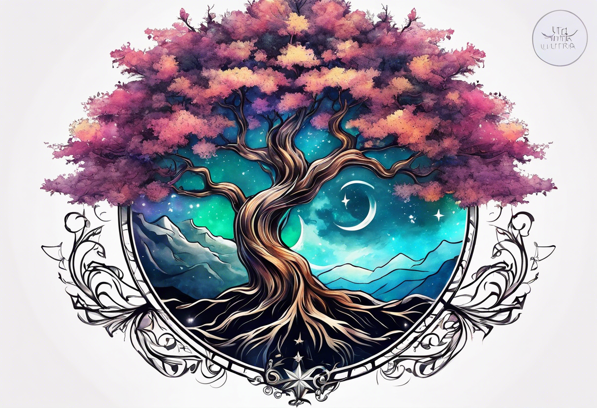 Tree with Star Symbol and a together forever through time and space tattoo idea