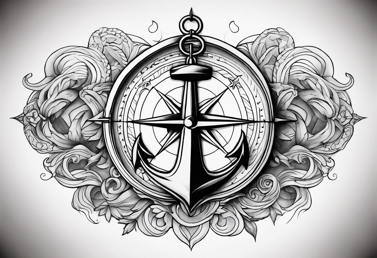 Anchor and compass and waves tattoo idea