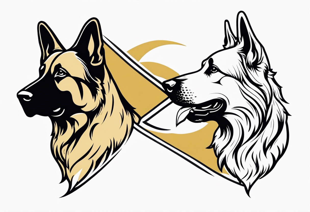 a black German shepherd vs a golden retriever in Jiu Jitsu tattoo idea