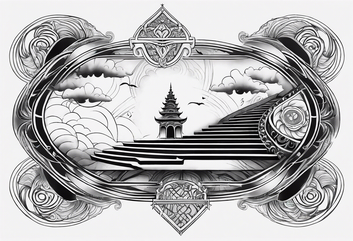 om neck tattoo with rays and clouds stairway tattoo idea