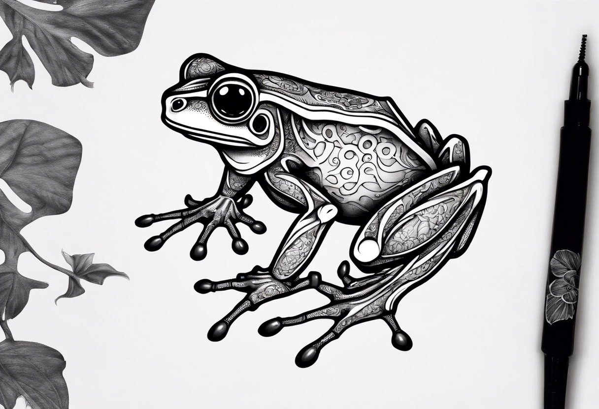 common coqui sitting on flor de maga tattoo idea