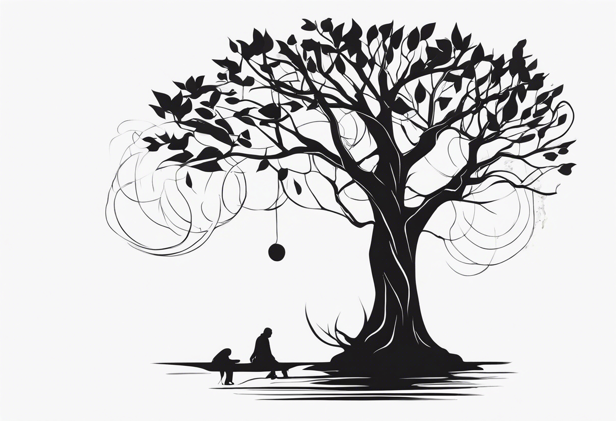 faceless, dark figures under a branch of a tree tattoo idea