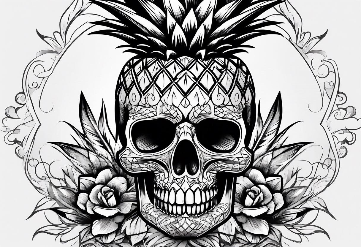 A pineapple with a skull face tattoo idea