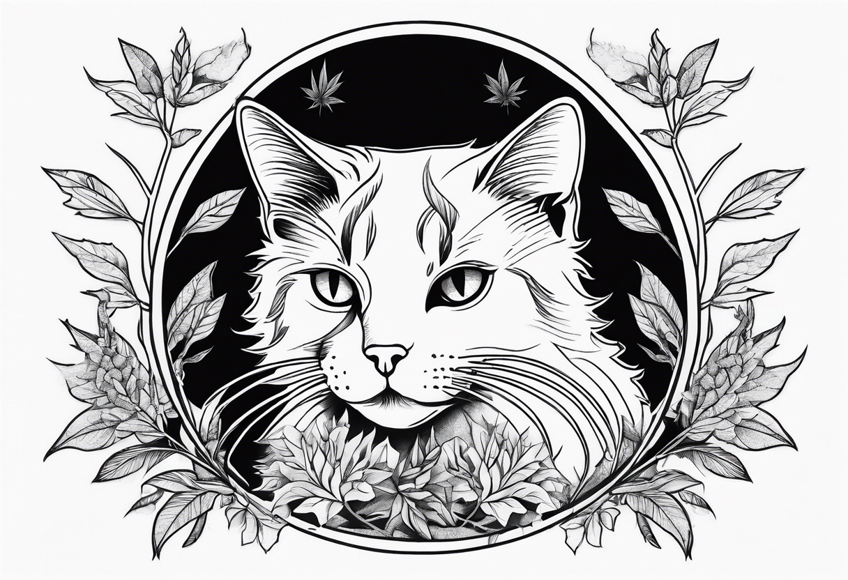 Cats and weed but in fine line and very detailed work tattoo idea