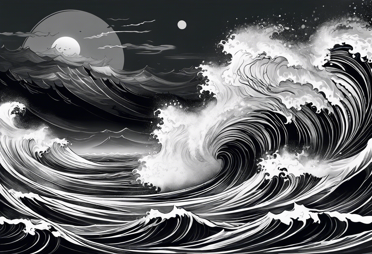 stormy sea, I am lonely and irresistible as a sea element tattoo idea