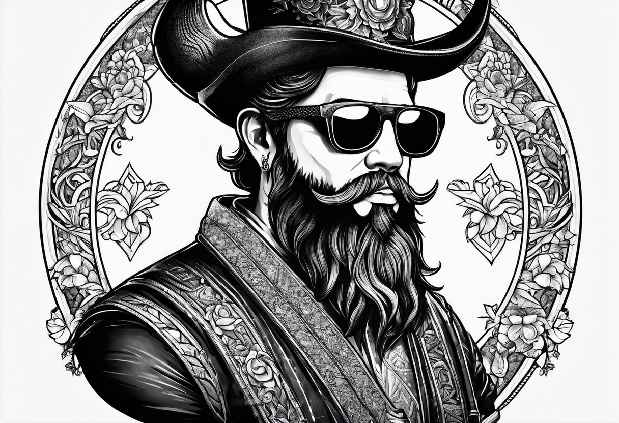 capricorn with beard and sunglasses tattoo idea