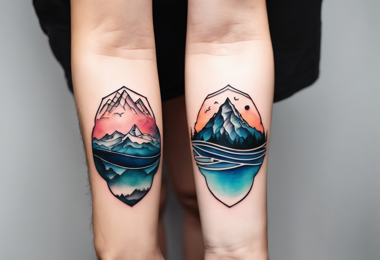 Tattoo design with mountains, flowers and waterfall on Craiyon