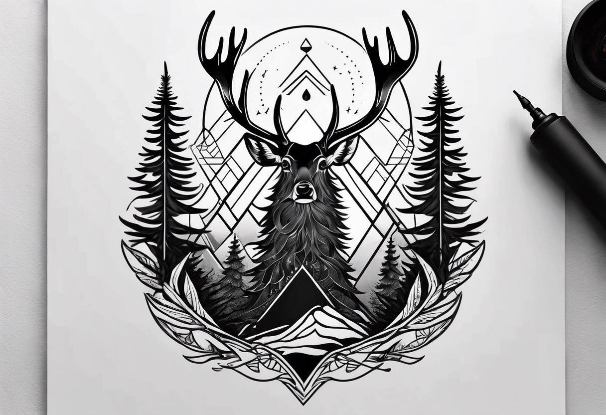 antler fir tree tattoo idea