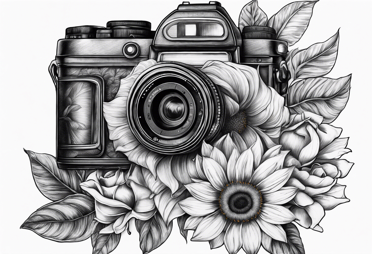 Tournesol,  rose flower, Camera, wave, palmier tattoo idea