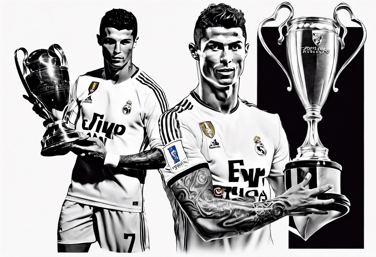 Cristiano Ronaldo holding champions league trophy tattoo idea