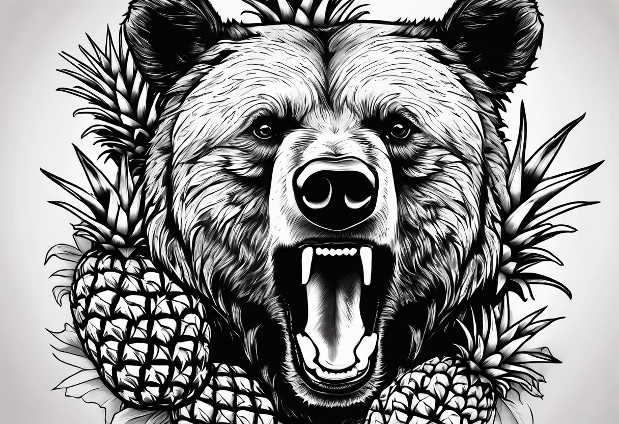 Bear eating pineapples tattoo idea