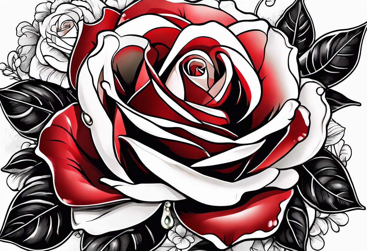 Red rose with a pearl necklace and a seashell tattoo idea