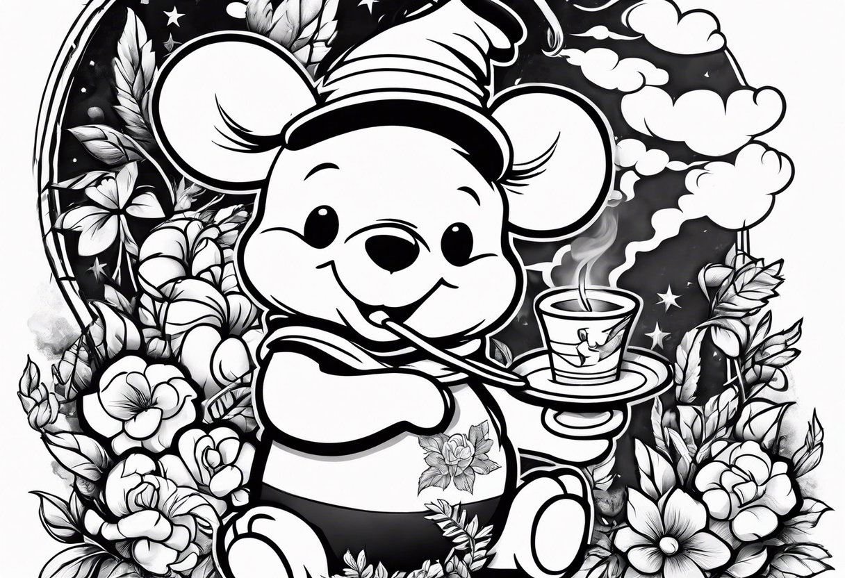 Winnie Pooh smoking joint tattoo idea