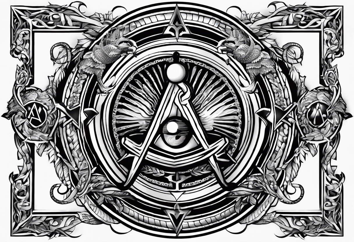 staff of caduceus square and compass freemason snakes tattoo idea