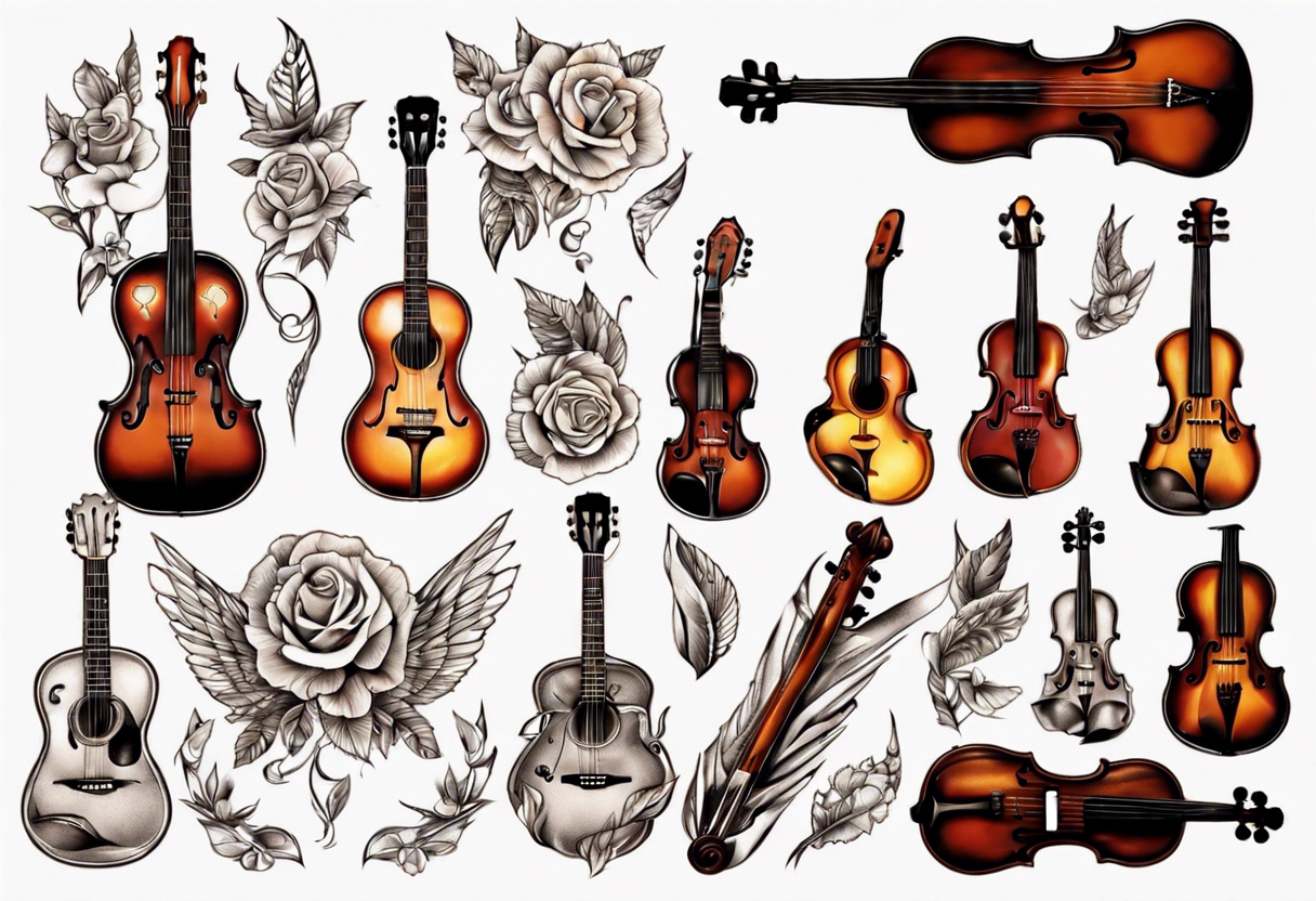 Elegant Piano and Violin Tattoo with Floral Accents | AI Art Generator |  Easy-Peasy.AI