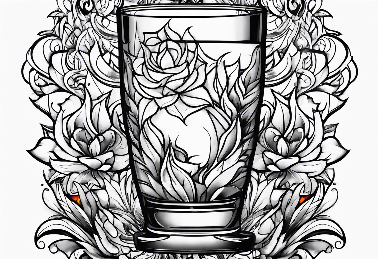 Fire comes from a beverage glass tattoo idea