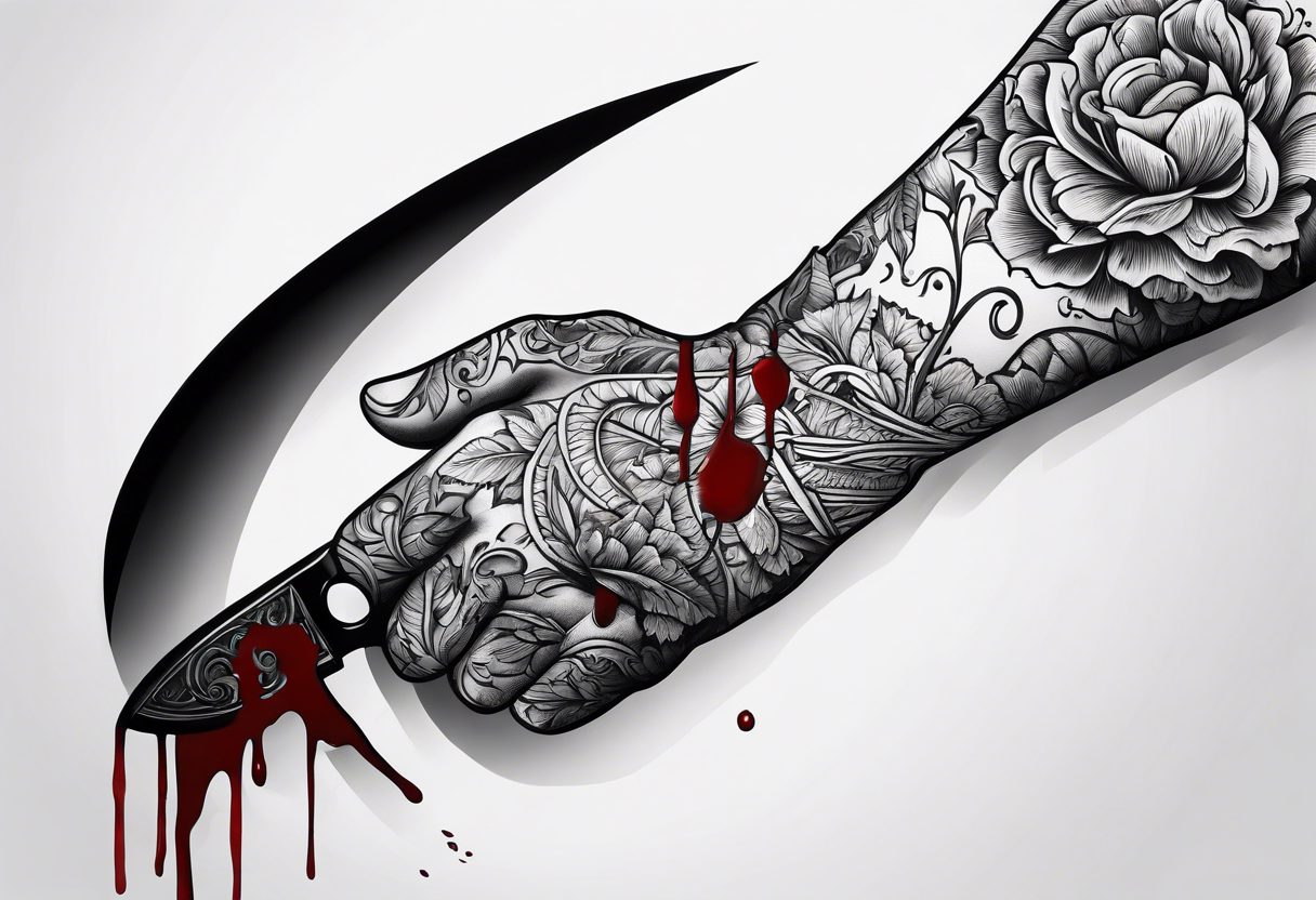 Premium Vector | Tattoo design knife and skull head line art black and white