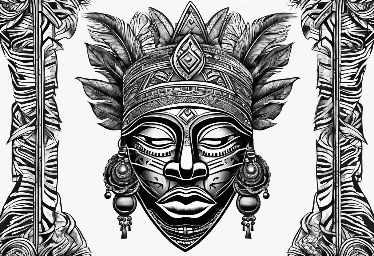 West African tribal mask with waves inside of it tattoo idea