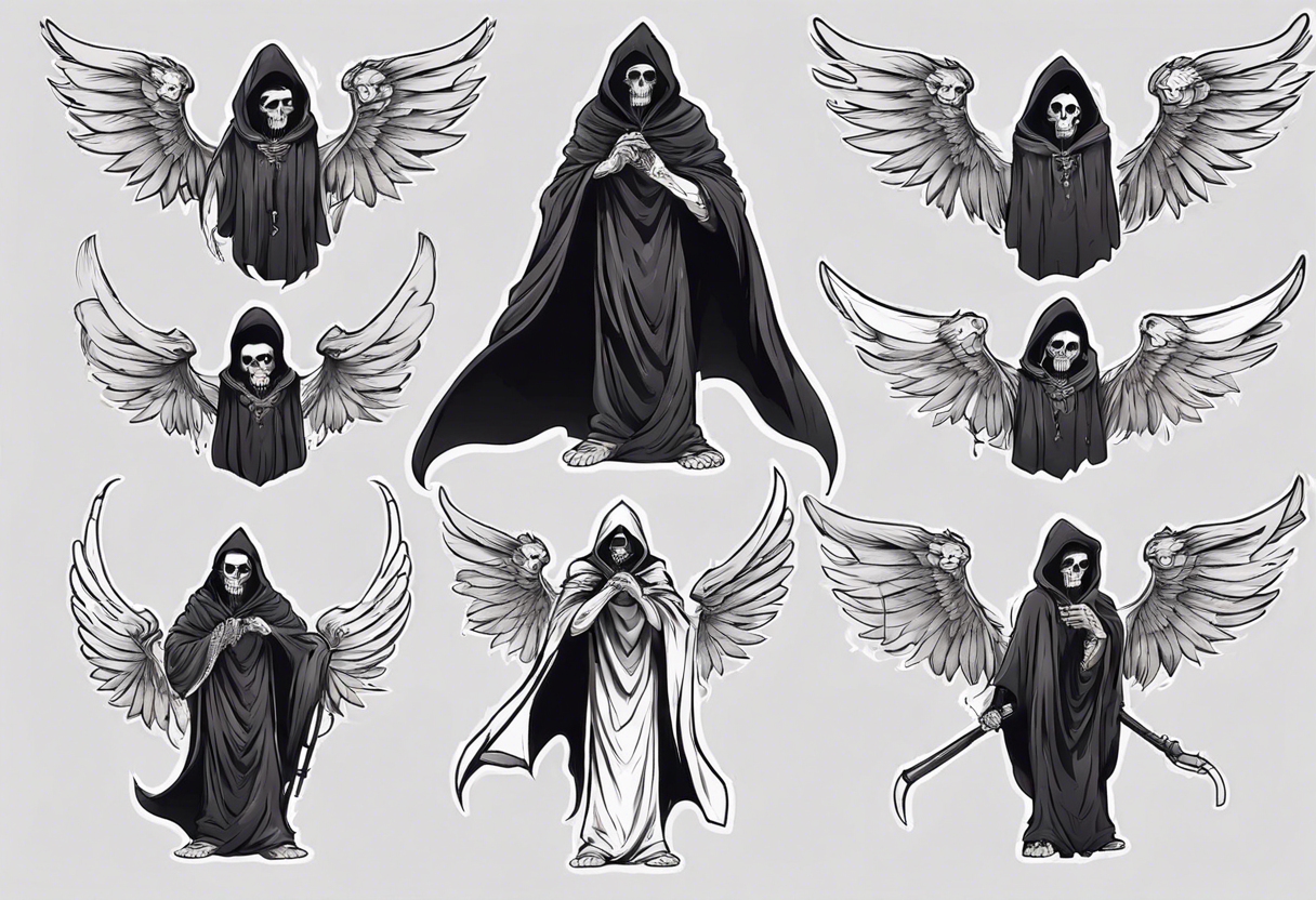 handsome asian grim reaper cloak with wings tattoo idea