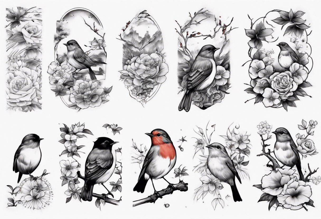 Nature Blooming, sleeve, robins, sleeve tattoo tattoo idea