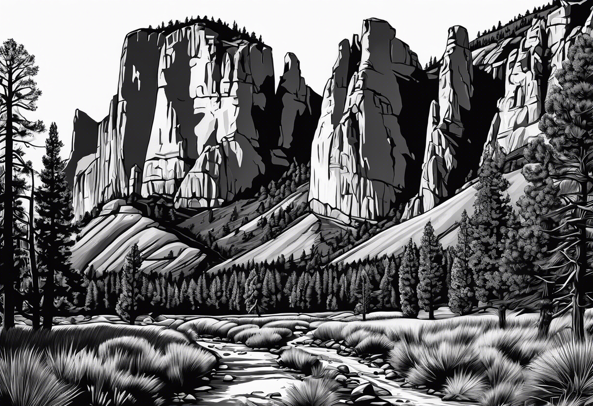 incorporate landmarks of Yosemite National Park, Bryce Canyon, Zion National Park, Joshua Tree National Park, Smokey Mountains and the Blueridge Mountains into one image. tattoo idea