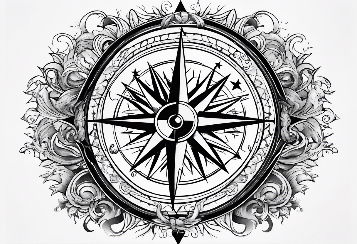 compass surrounded by stars and waves tattoo idea