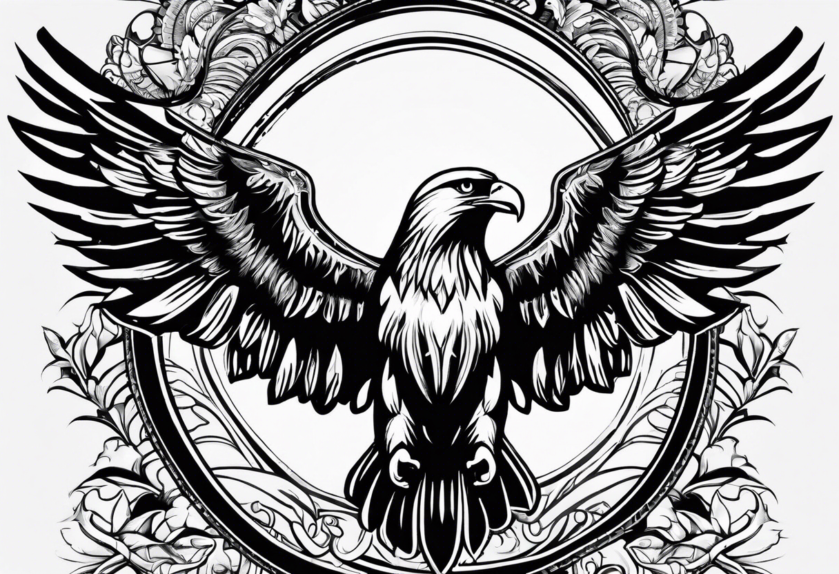 A tattoo that states catholic religion, pain and discipline to achieve your goals in life. it should be placed on the upper back. symbol of an eagle, fish, pigeon tattoo idea