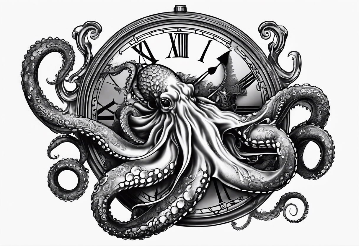 pocket watch being attacked by an aggressive octopus tattoo idea