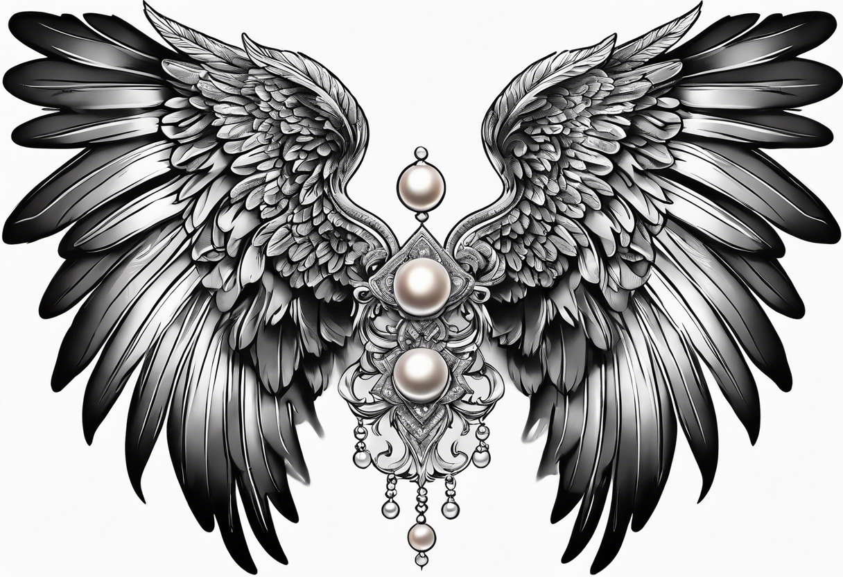 angel wings with pearls tattoo idea