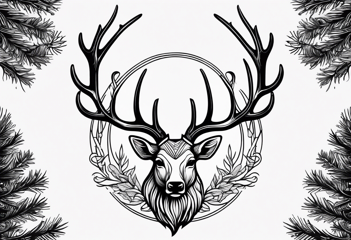 antler fir tree tattoo idea