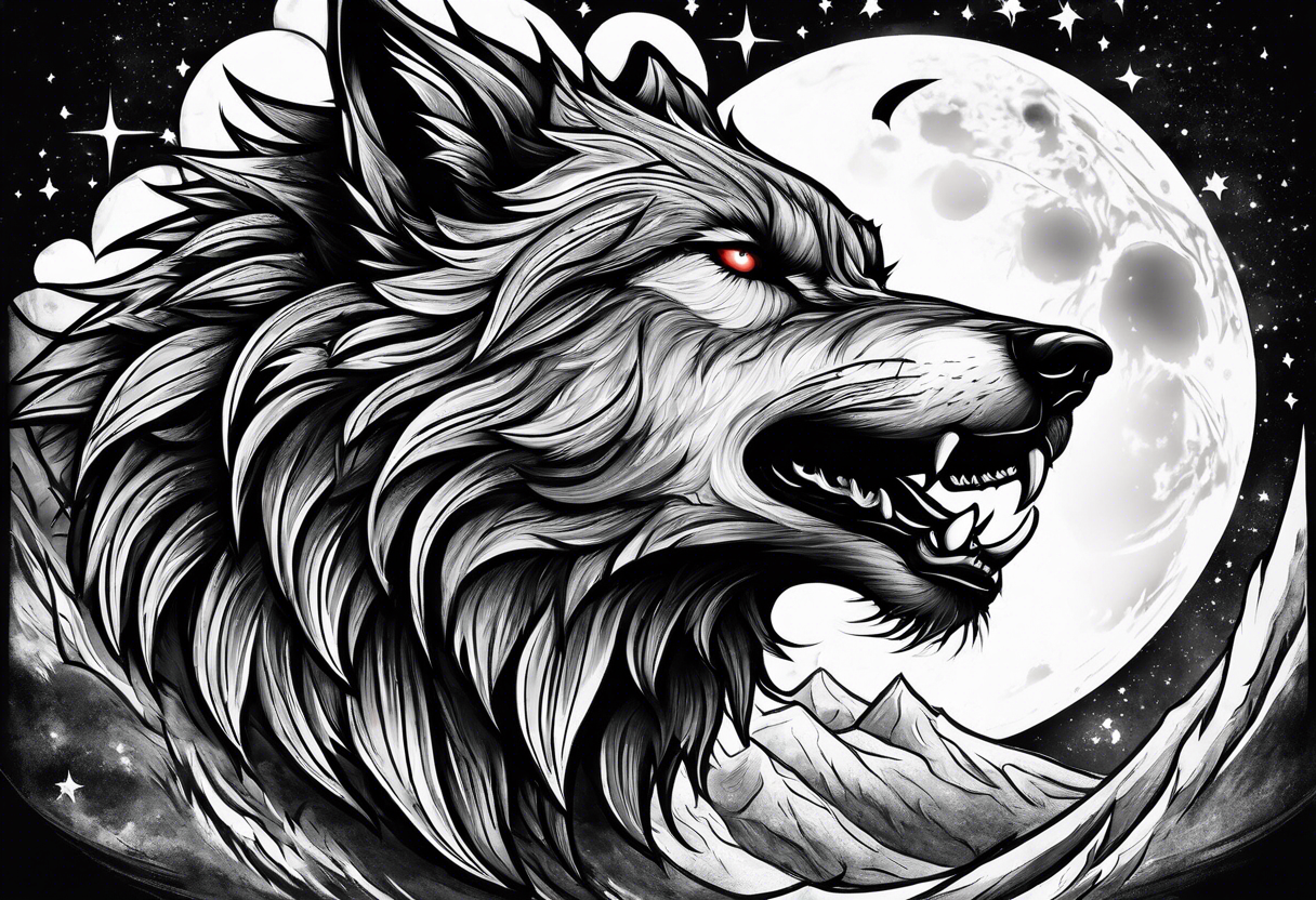 a transforming werewolf howling at the moon tattoo idea