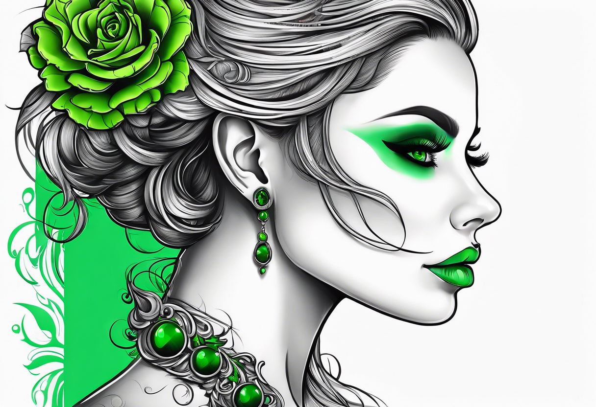 Woman’s scull profile with green eyes. tattoo idea