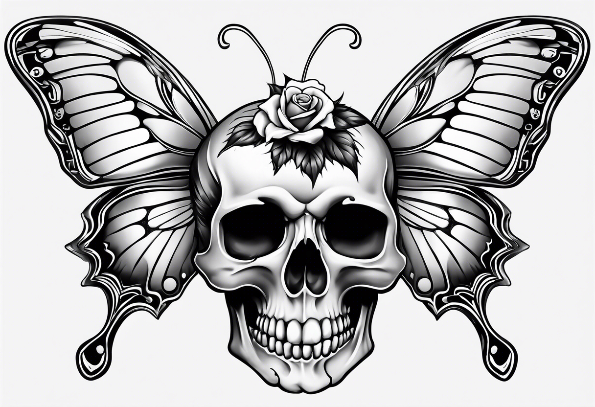 Skull bones butterfly on neck tattoo idea