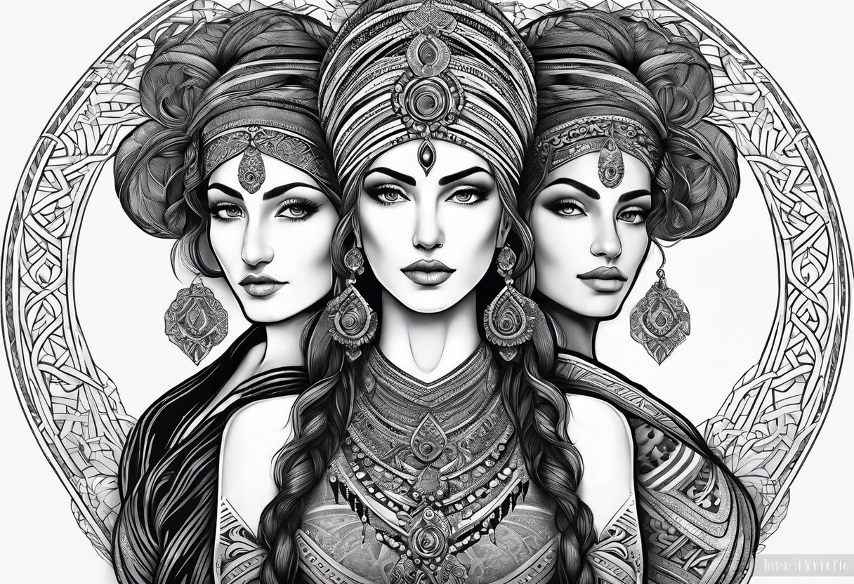 three women, side by side, young, old, middle-aged. women, weavers, godess of desteny. Moirens tattoo idea